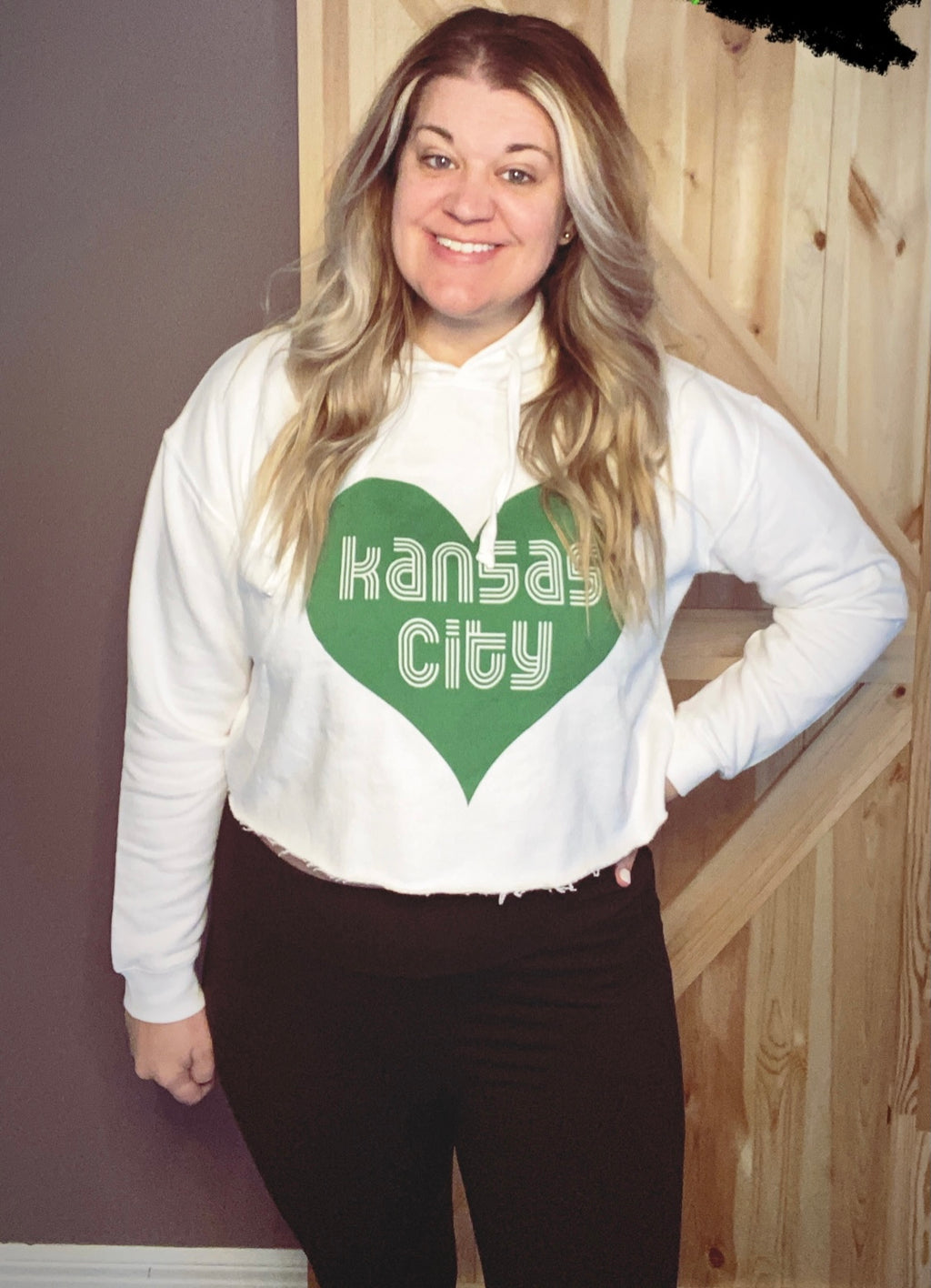 KC Heart Green-Women's Cropped Fleece Hoodie