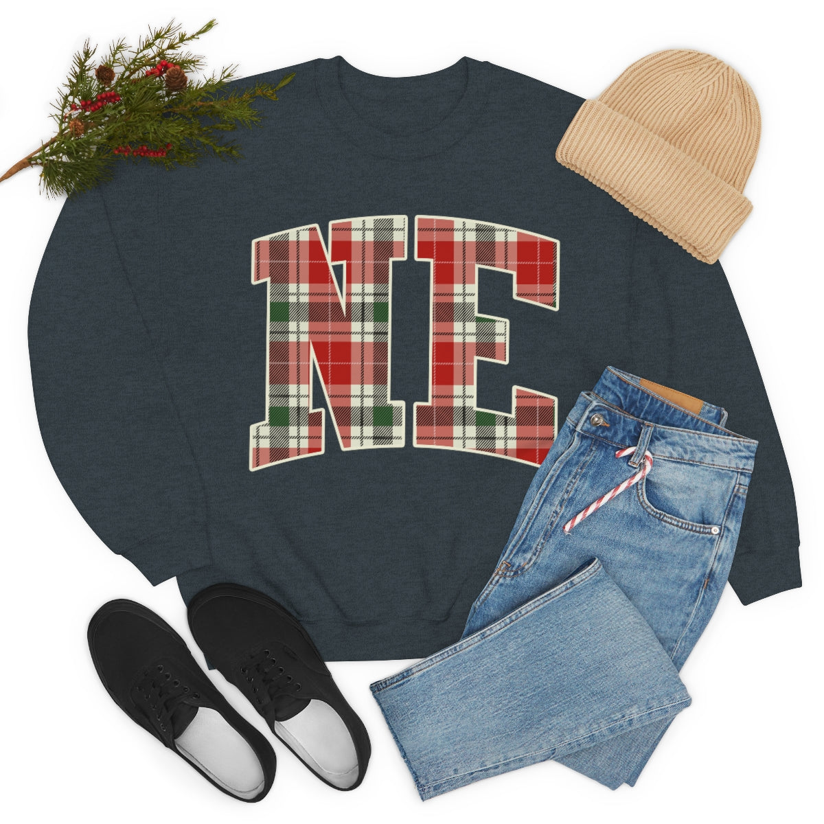 NE Christmas Plaid -Unisex Heavy Blend™ Crewneck Sweatshirt