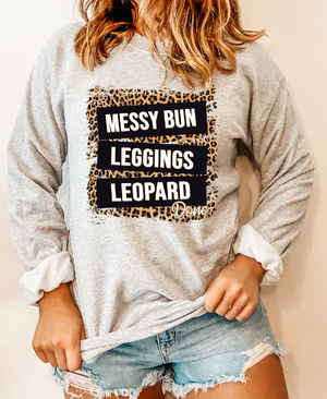 Messy Bun Leggings Leopard - Unisex Heavy Blend™ Crewneck Sweatshirt