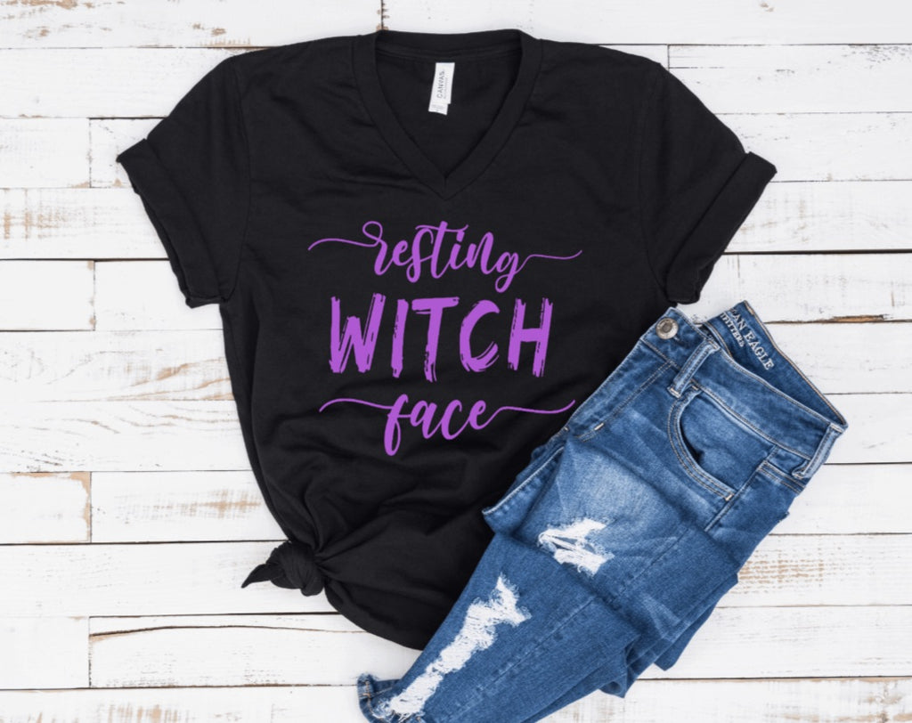 Resting Witch Face - Unisex Jersey Short Sleeve V-Neck Tee