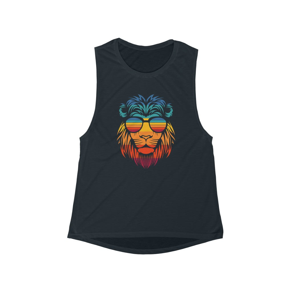 Retro Lion - Women's Flowy Scoop Muscle Tank