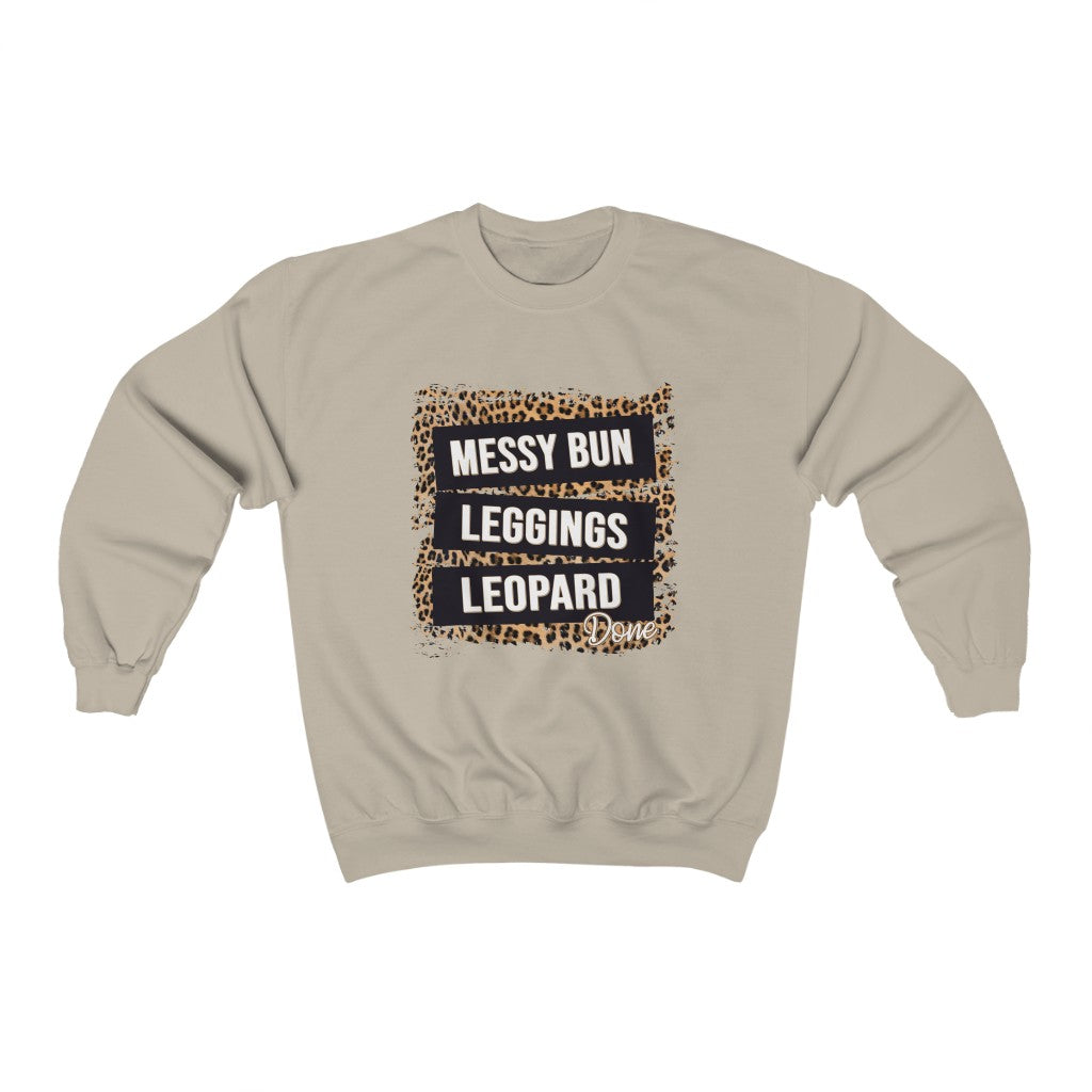 Messy Bun Leggings Leopard - Unisex Heavy Blend™ Crewneck Sweatshirt