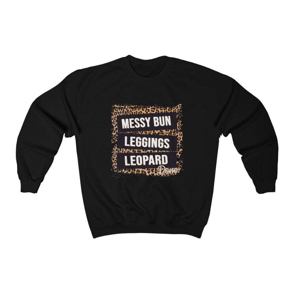 Messy Bun Leggings Leopard - Unisex Heavy Blend™ Crewneck Sweatshirt