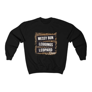 Messy Bun Leggings Leopard - Unisex Heavy Blend™ Crewneck Sweatshirt