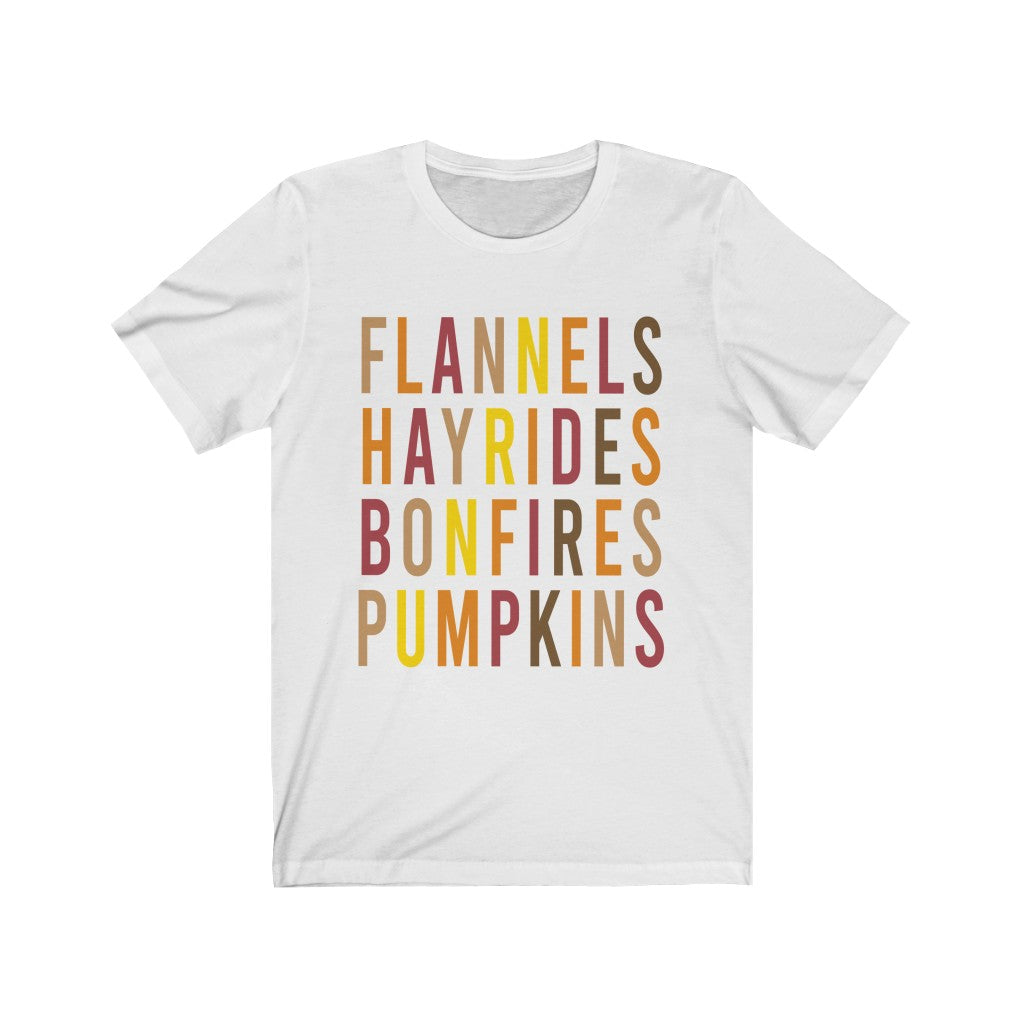 Flannels Hayrides Bonfires Pumpkins - - Unisex Jersey Short Sleeve Tee